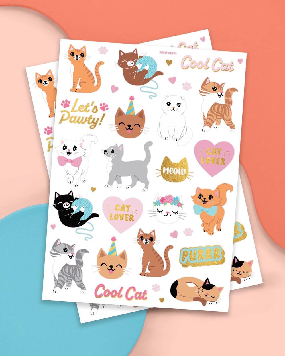 Tatuajes de gatos coloridos de xo-fetti para manualidades.