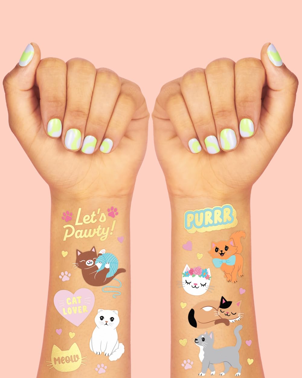 Tatuajes metálicos de gatos de xo-fetti con brillo.
