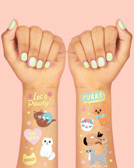 Tatuajes metálicos de gatos de xo-fetti con brillo.