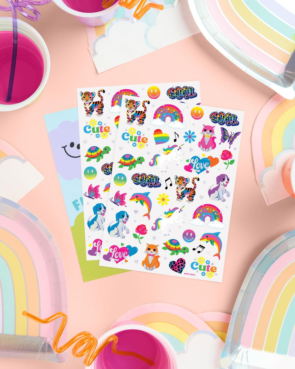 Tatuaje xo Fetti neon arcoíris diseños varios: variedad para fiesta
