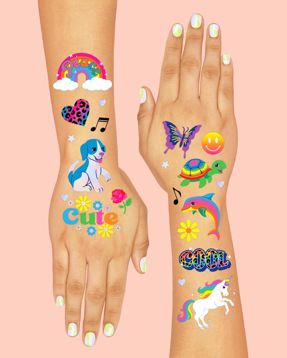 Tatuaje xo Fetti neon arcoíris flores: acento colorido para celebraciones