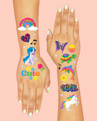 Tatuaje xo Fetti neon arcoíris flores: acento colorido para celebraciones
