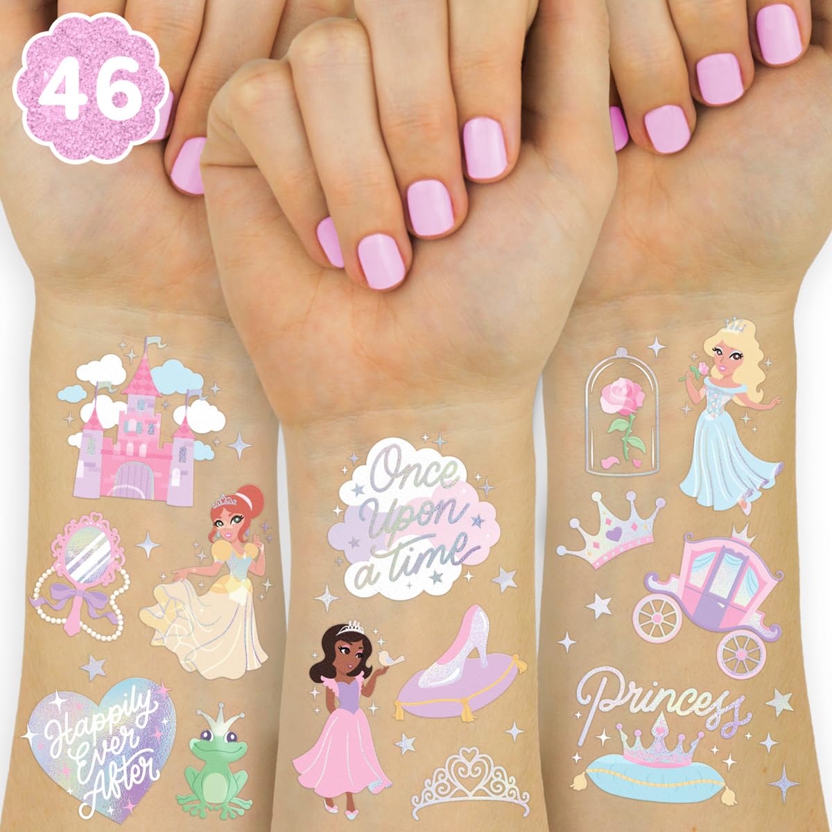 Tatuajes xo Fetti princesas con corona, ideal para fiestas seguras.