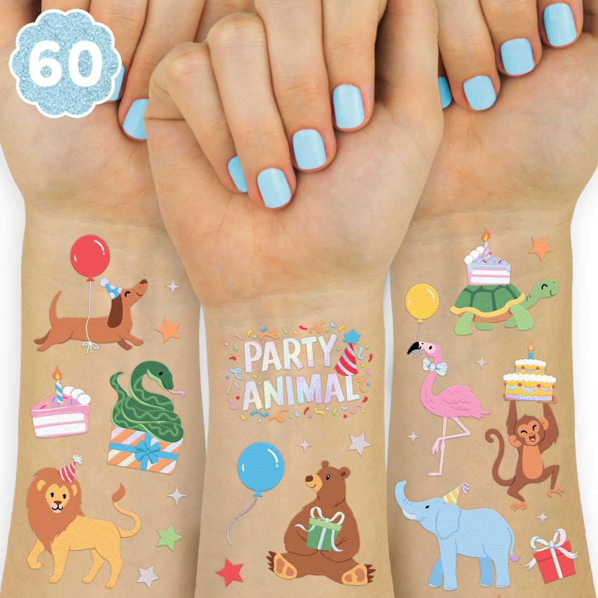 Tatuajes temporales xo-fetti con animales para fiesta, fáciles de aplicar
