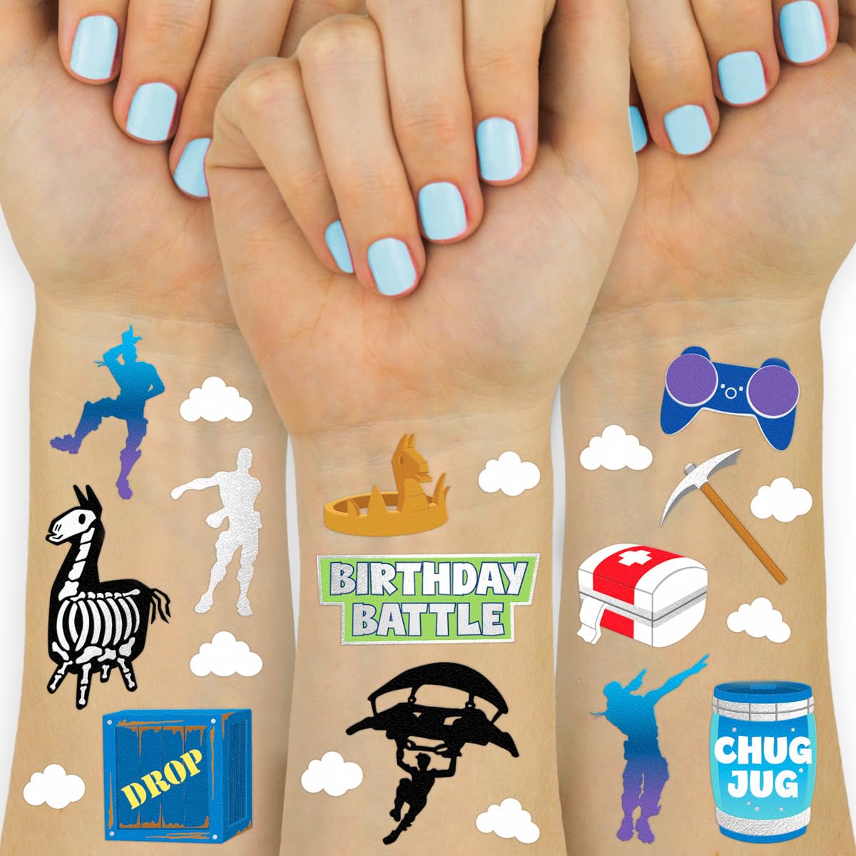 Tatuaje temporal xo-fetti con emoticonos de jugador para fiestas
