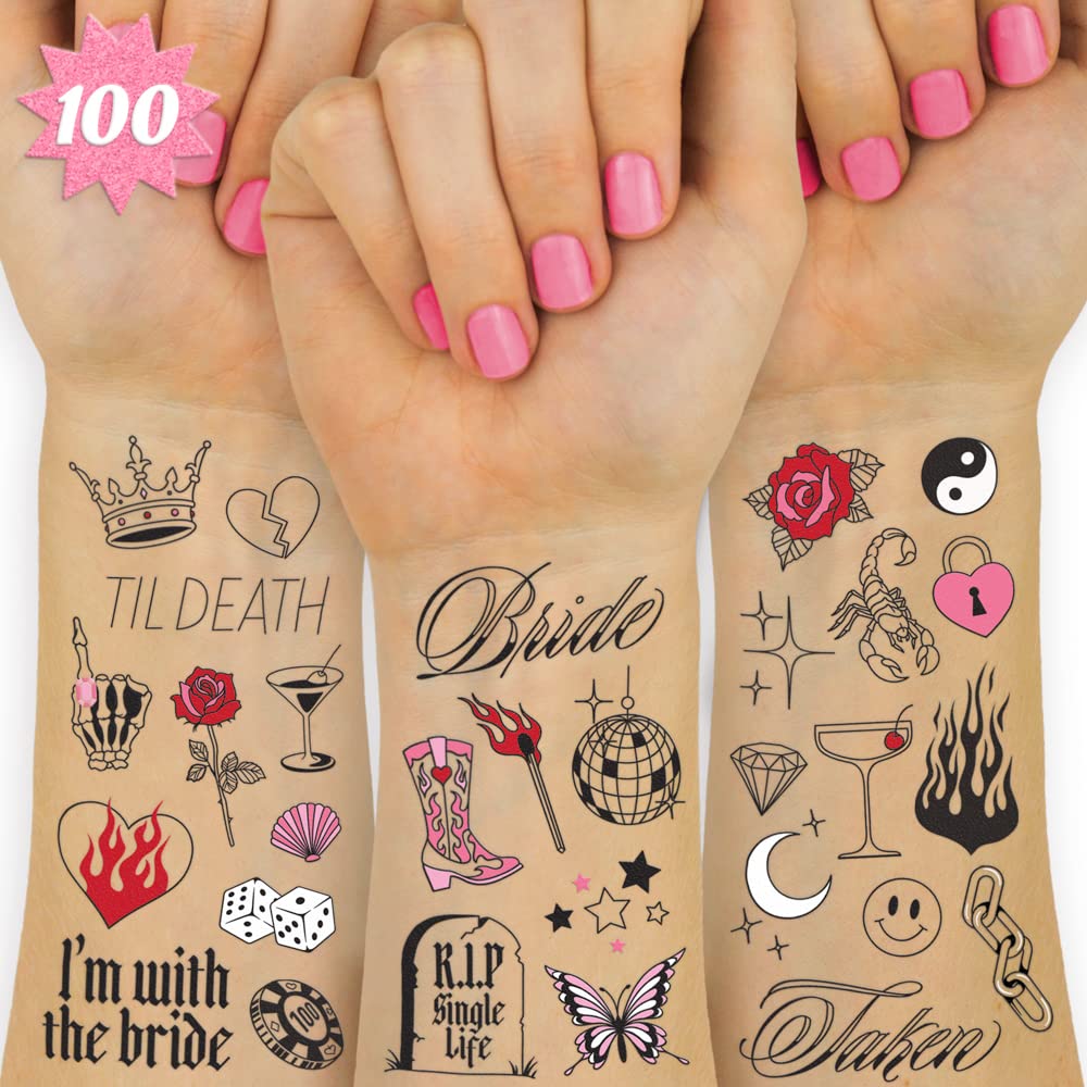 Tatuajes temporales xo Fetti con 100 diseños para despedida de soltera.