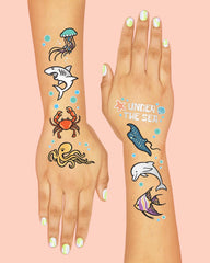 tatuajes xo Fetti de criaturas marinas variadas para fiestas infantiles.