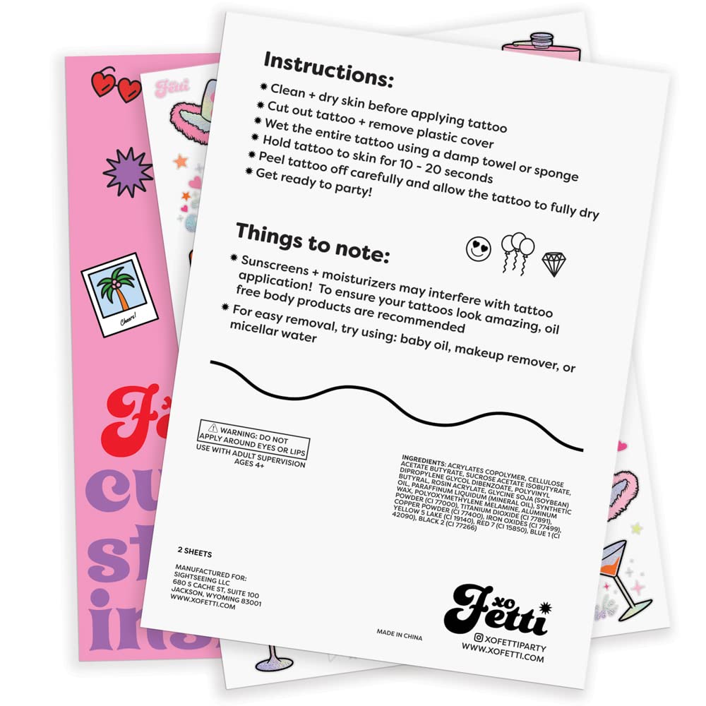 Tatuajes xo Fetti con instrucciones simples para usar.