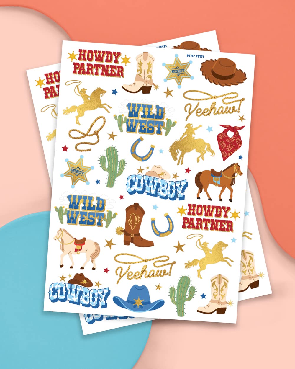 Tatuajes xo Fetti de botas doradas para decoraciones de cumpleaños.