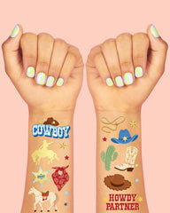 Tatuajes xo Fetti de herraduras doradas para detalles de rodeo.