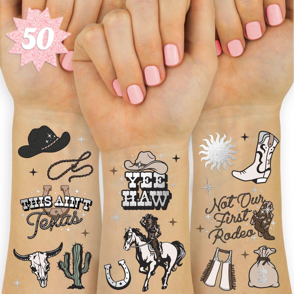 Tatuajes xo Fetti western con purpurina plata para fiesta, fáciles de aplicar