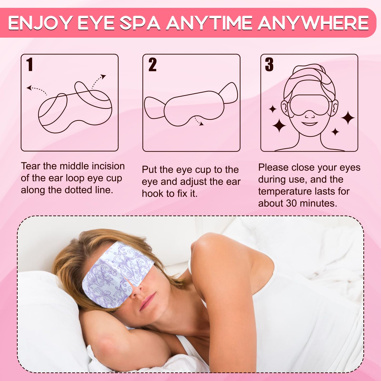 XPCARE mascarilla de ojos rosa, calor relajante que favorece la relajación.