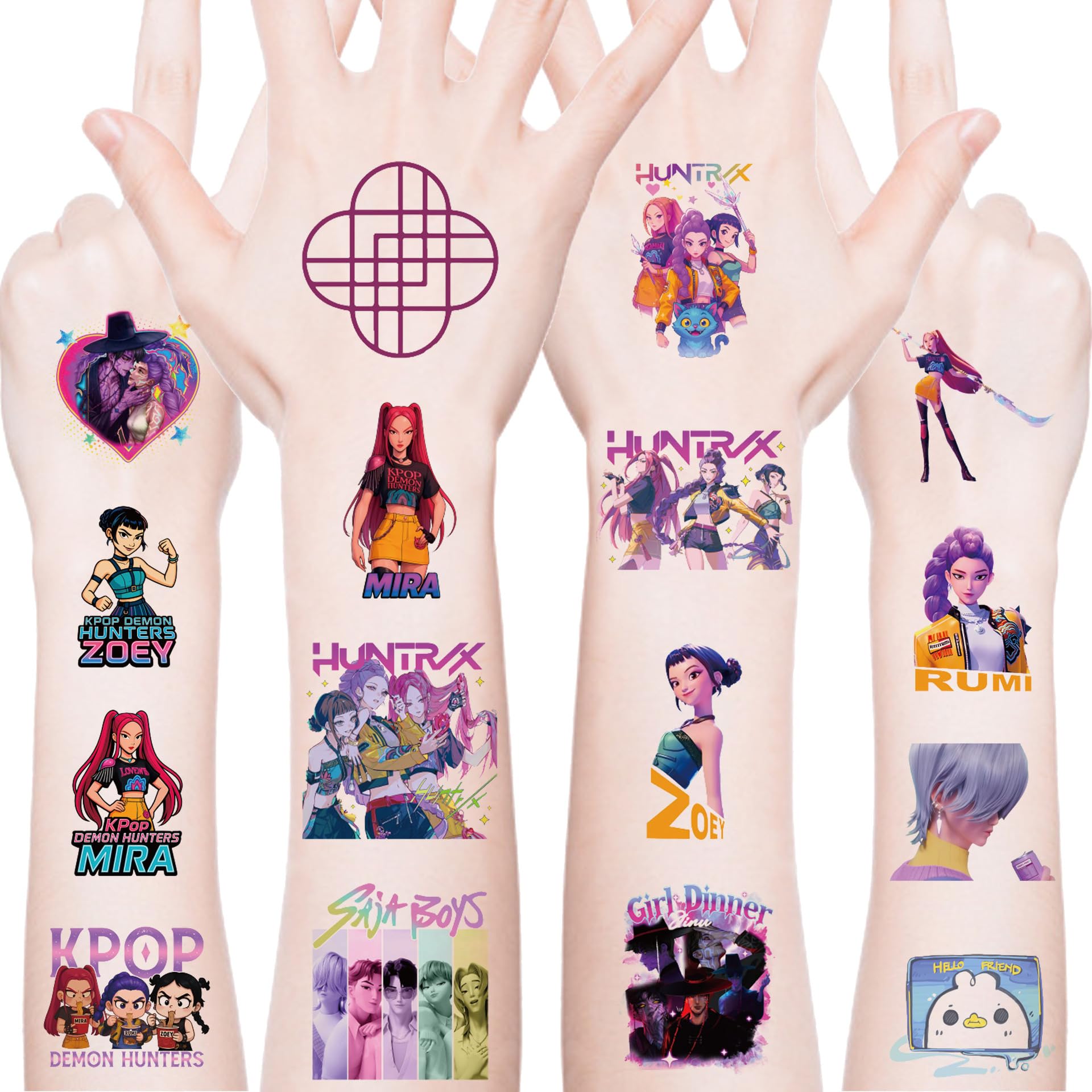 Tatuajes temporales XYLL Demon Movie Hunters con diseños llamativos para fiestas y uso seguro.