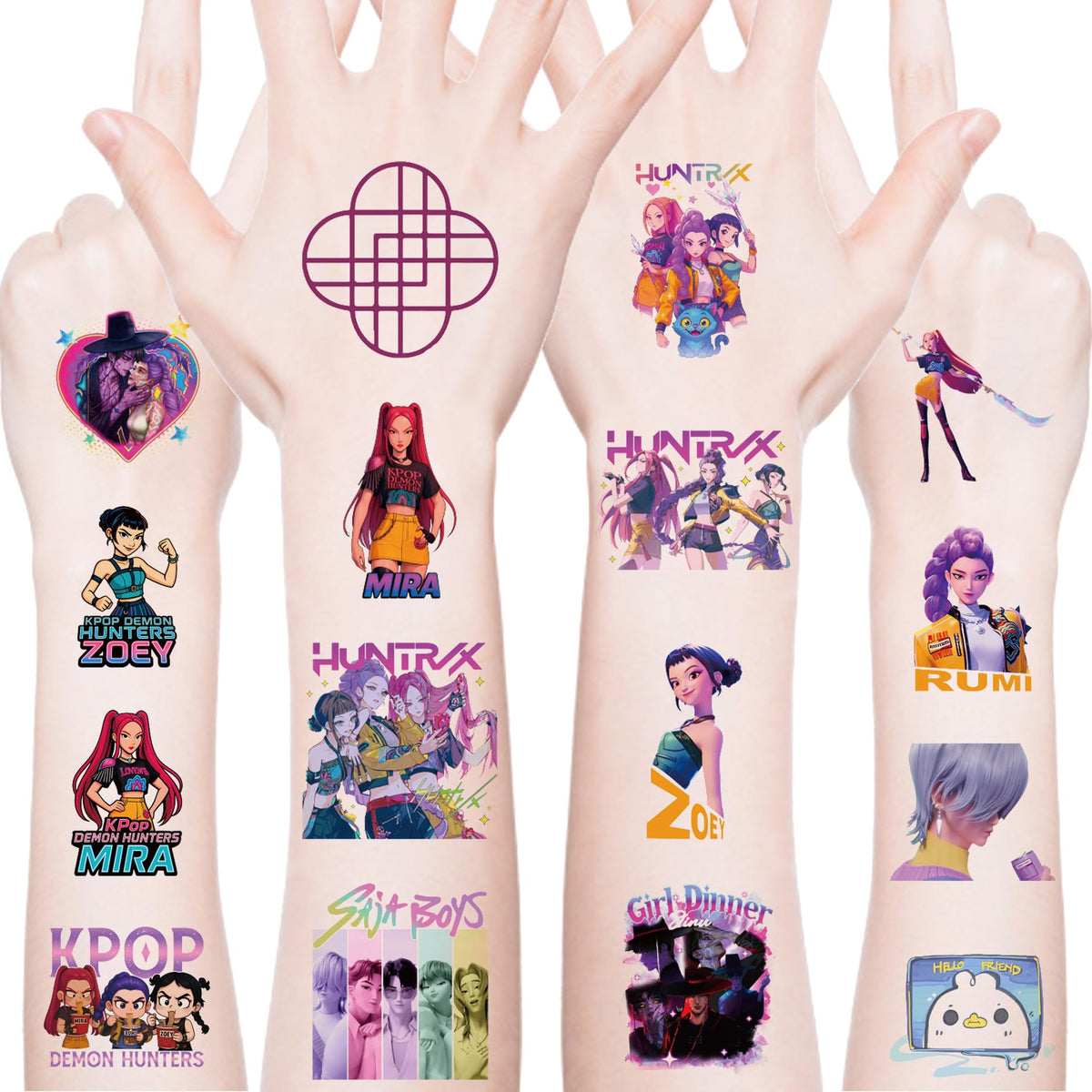 Tatuajes temporales XYLL Demon Movie Hunters con diseños llamativos para fiestas y uso seguro.