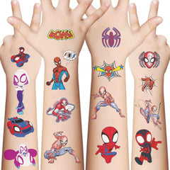 XYLL tatuaje temporal Spiderman en hoja, ideal para fiestas infantiles y diversión segura.