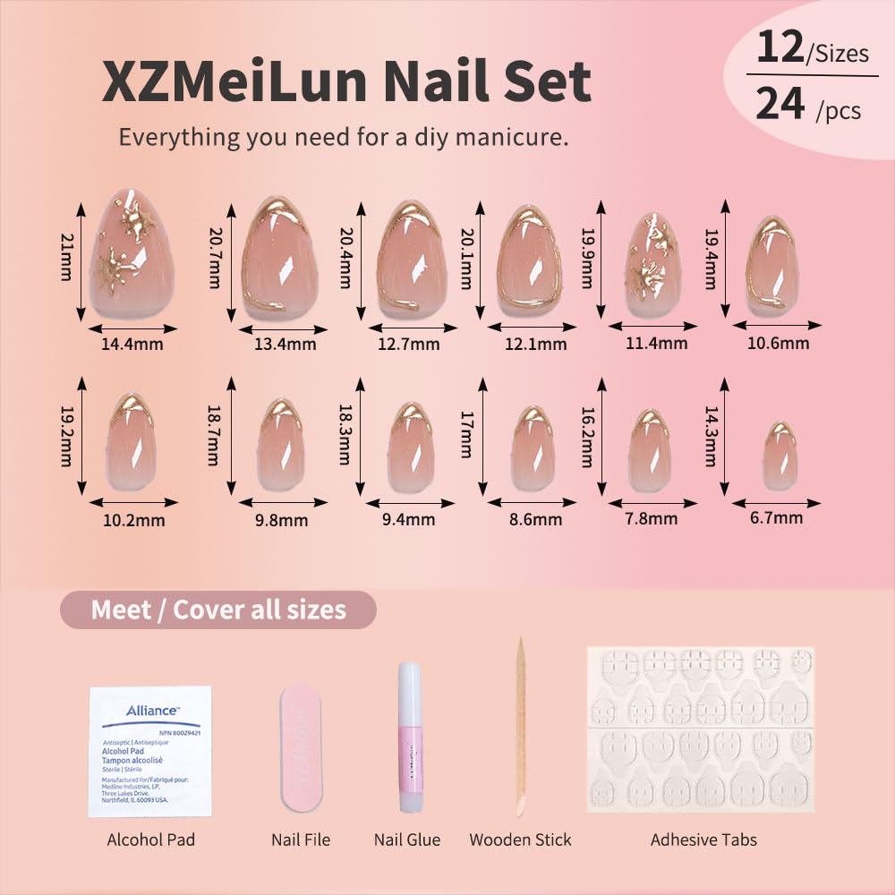 Diseños 3D en oro con estrellas para uñas XZMeiLun.