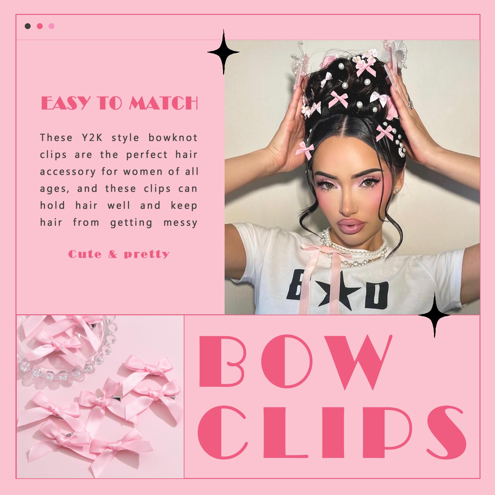 Clip pelo YAEISM rosa mini lazo para cualquier ocasión.