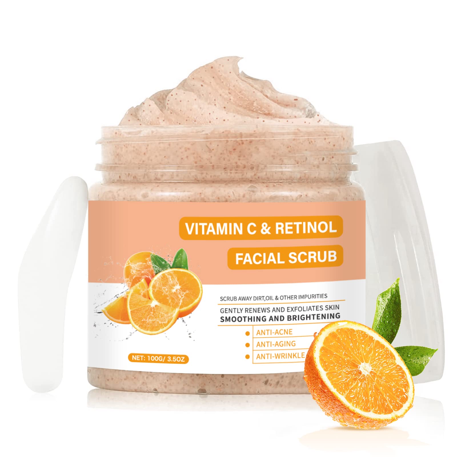 YAFUSIPE exfoliante facial con vitamina C y retinol, frasco 3-5 oz para limpieza suave