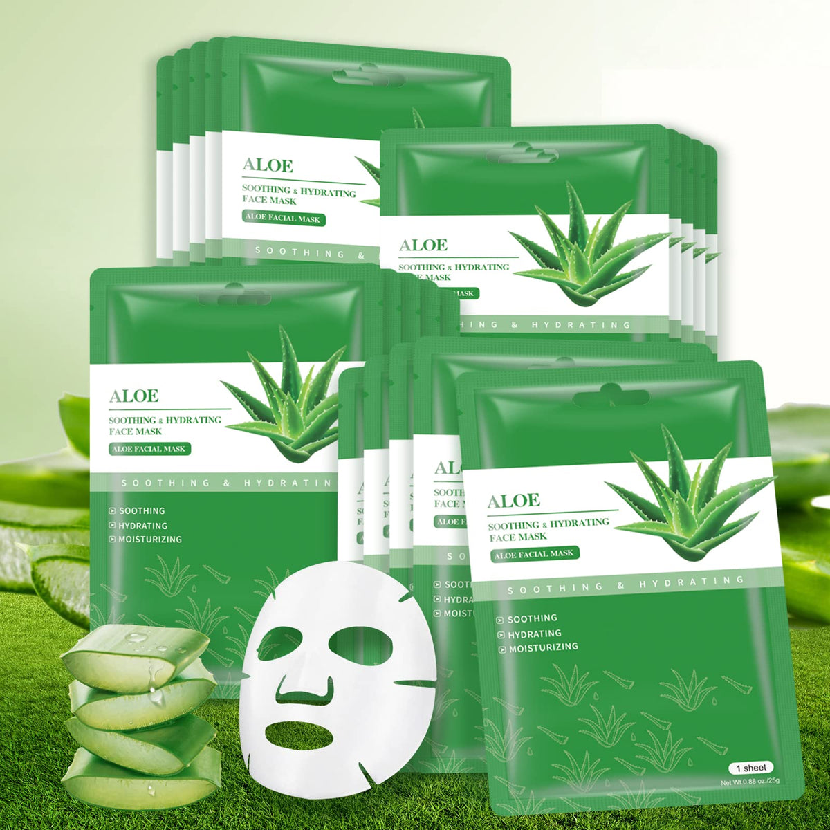Mascarilla YAFUSIPE de aloe vera con hoja fresca para hidratar la piel.