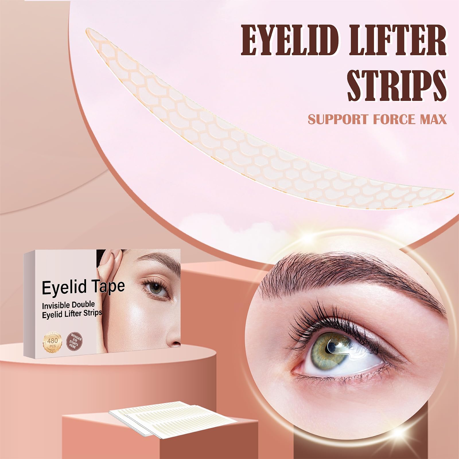 Close-up of YAGUVI lifter strips with clear adhesive.