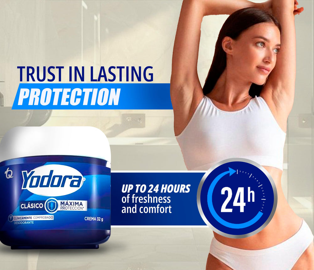 Aplicación suave de Yahve Yodora Clasico crema desodorante para piel sensible.
