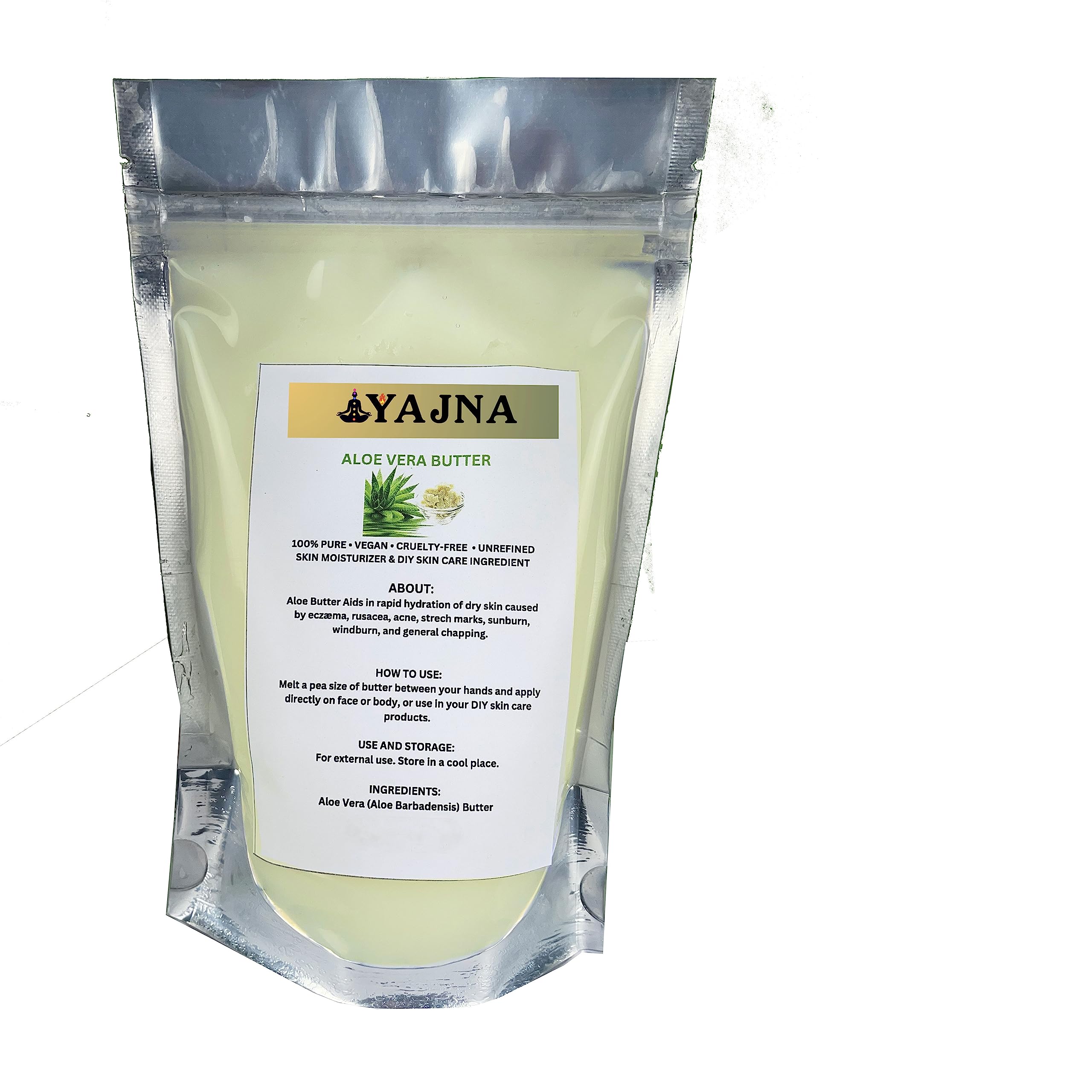 Yajna Mantequilla de Aloe Vera, textura cremosa para hidratación profunda de la piel.