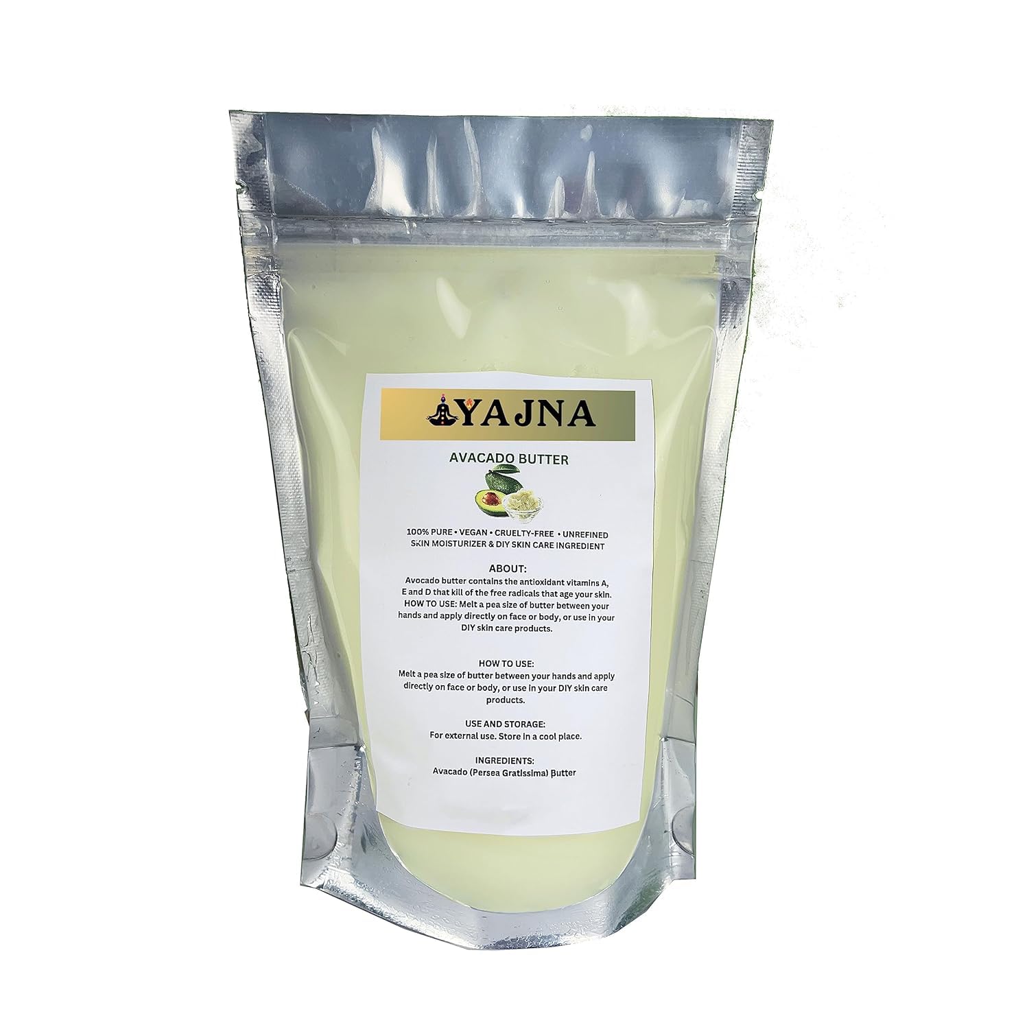 Yajna Manteca de Aguacate cruda en envase para hidratación diaria de la piel