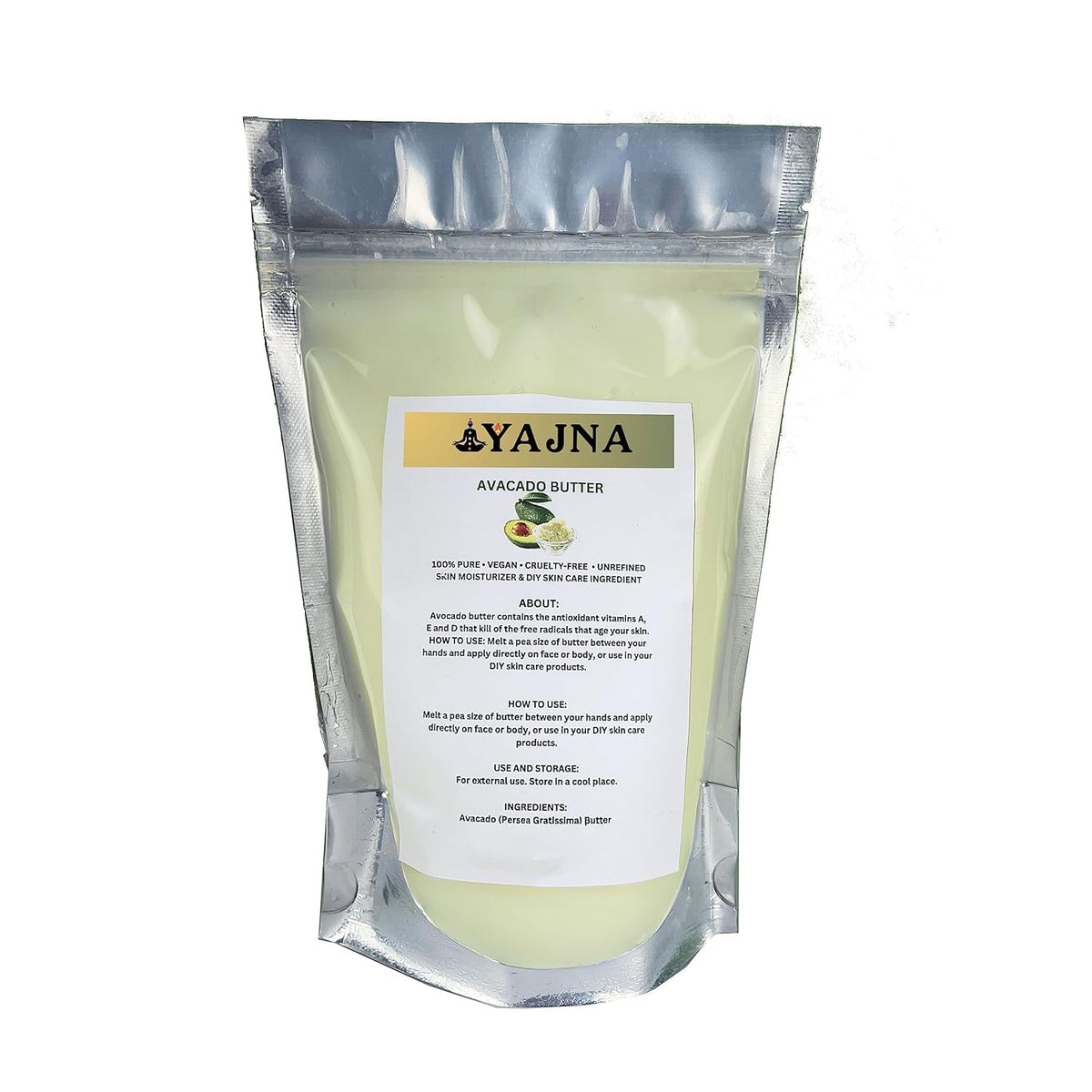 Yajna Manteca de Aguacate cruda en envase para hidratación diaria de la piel