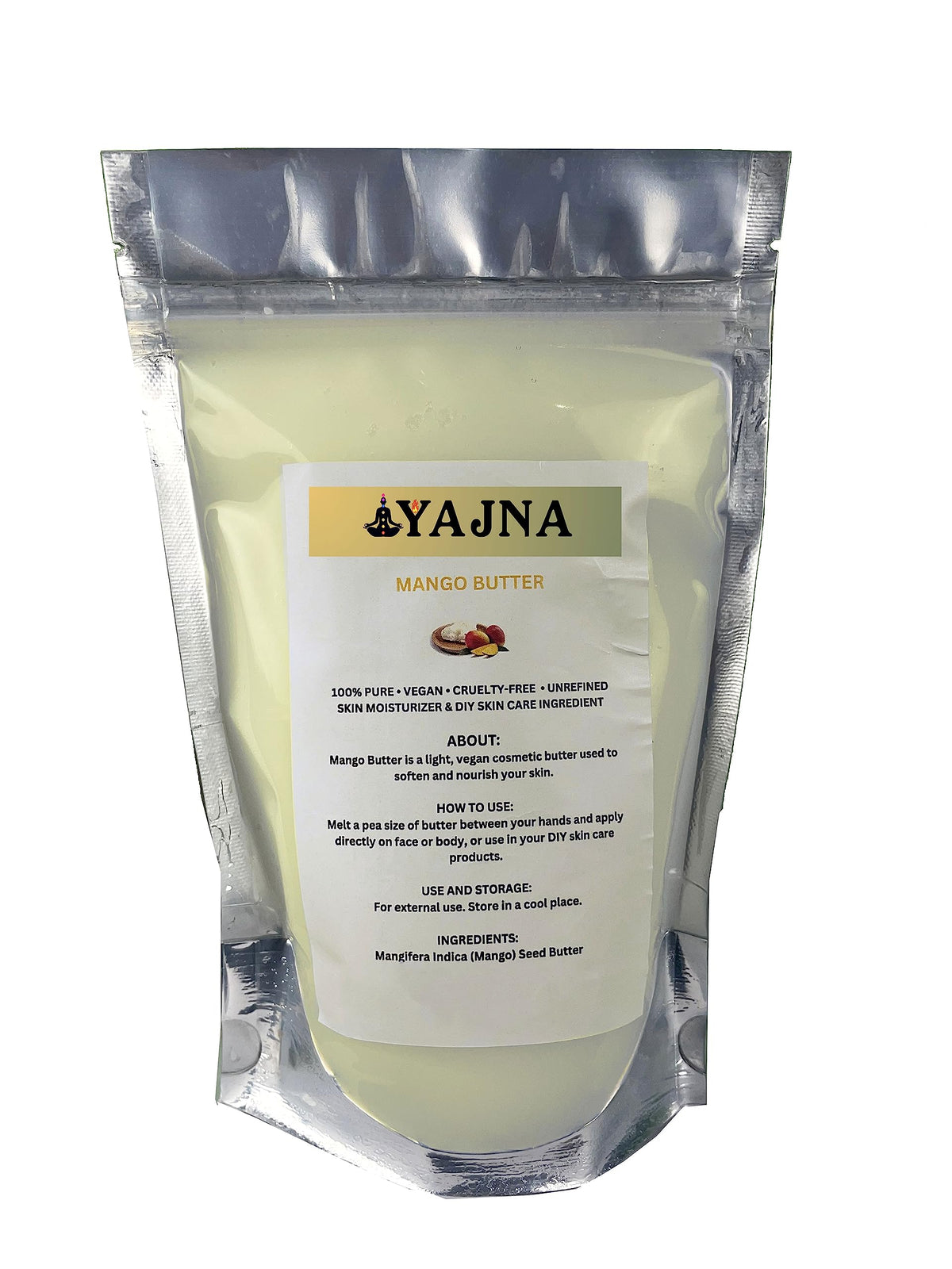 Manteca de Mango Yajna cruda y pura en frasco para hidratación natural.