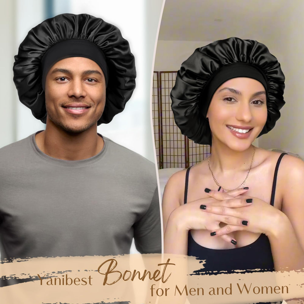 Bonete de satén YANIBEST para cabello rizado, evita frizz mientras descansas.