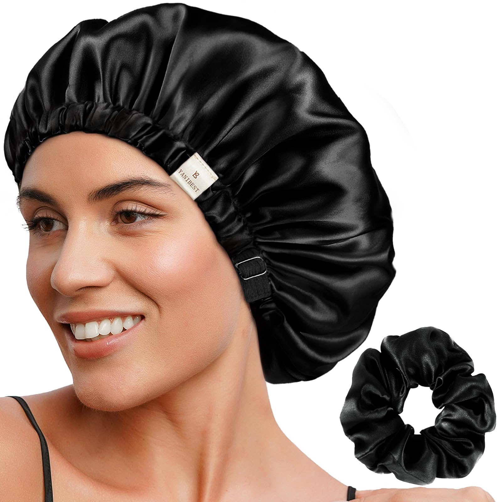 YANIBEST bonete satín ajustable de doble capa para dormir protege el cabello durante la noche