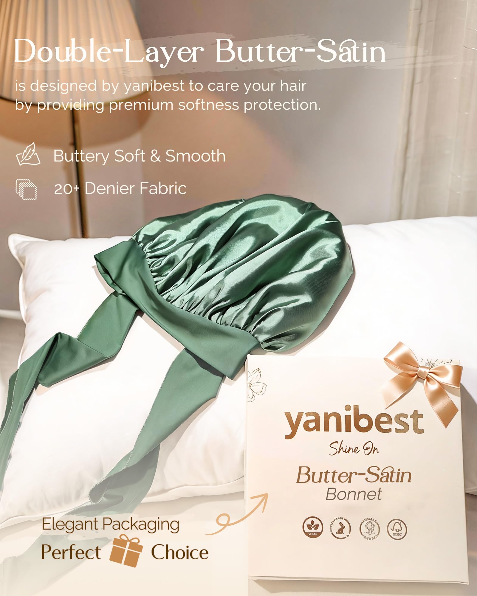 YANIBEST bonete satin ajuste elástico no deja marcas, confort nocturno.
