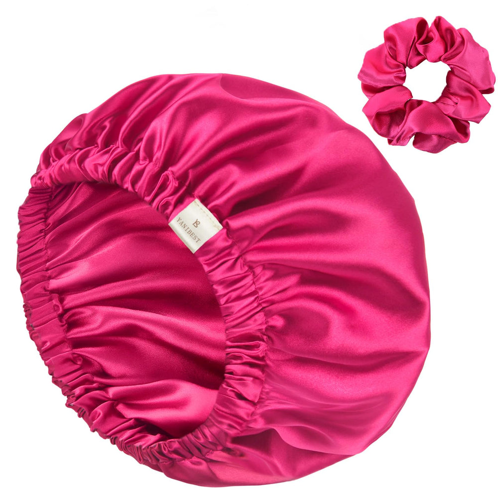 Yanibest bonete de satén doble capa rosa fucsia, reduce fricción durante el sueño.
