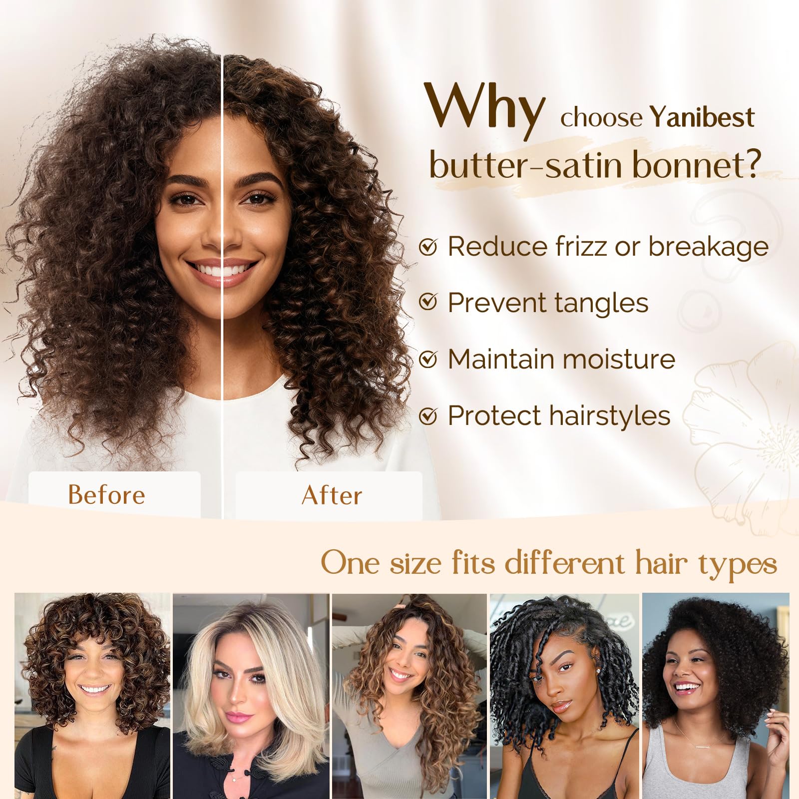 Yanibest bonete de satén de doble capa para protección nocturna.