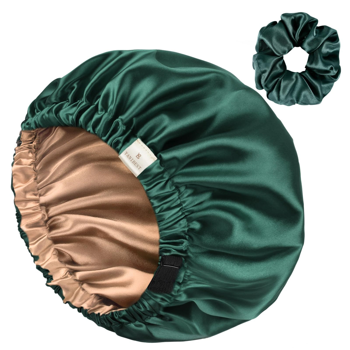 Yanibest bonete satín ajustable, capa doble verde, protege cabello durante la noche.