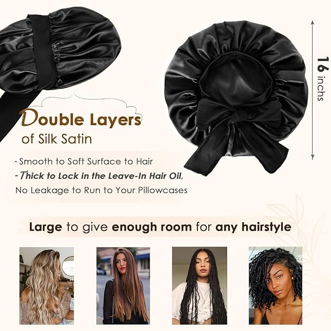 YANIBEST gorro saten de doble capa para cabello protege peinado durante la noche