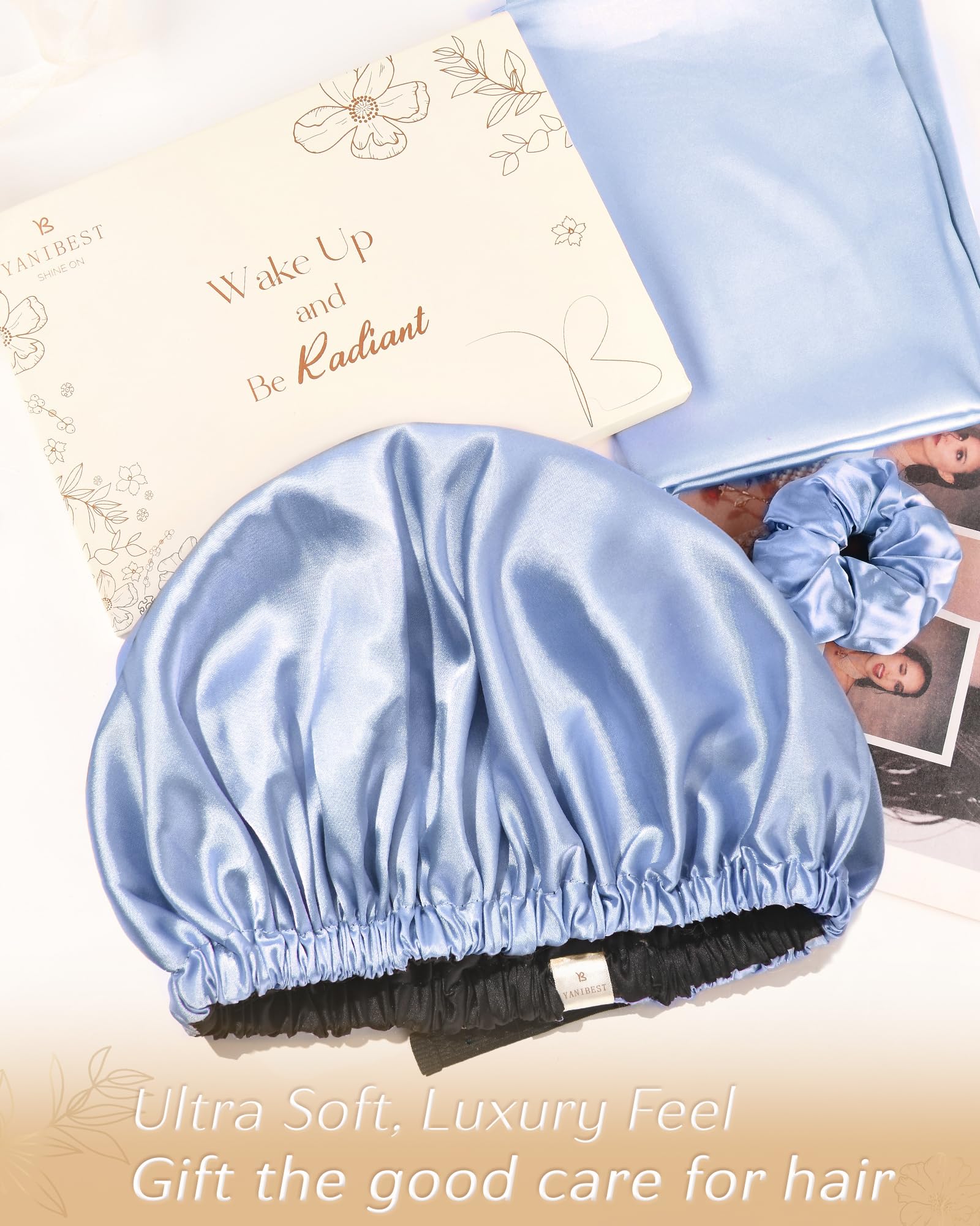 Yanibest bonete satinado azul, ideal como regalo y para cuidado nocturno