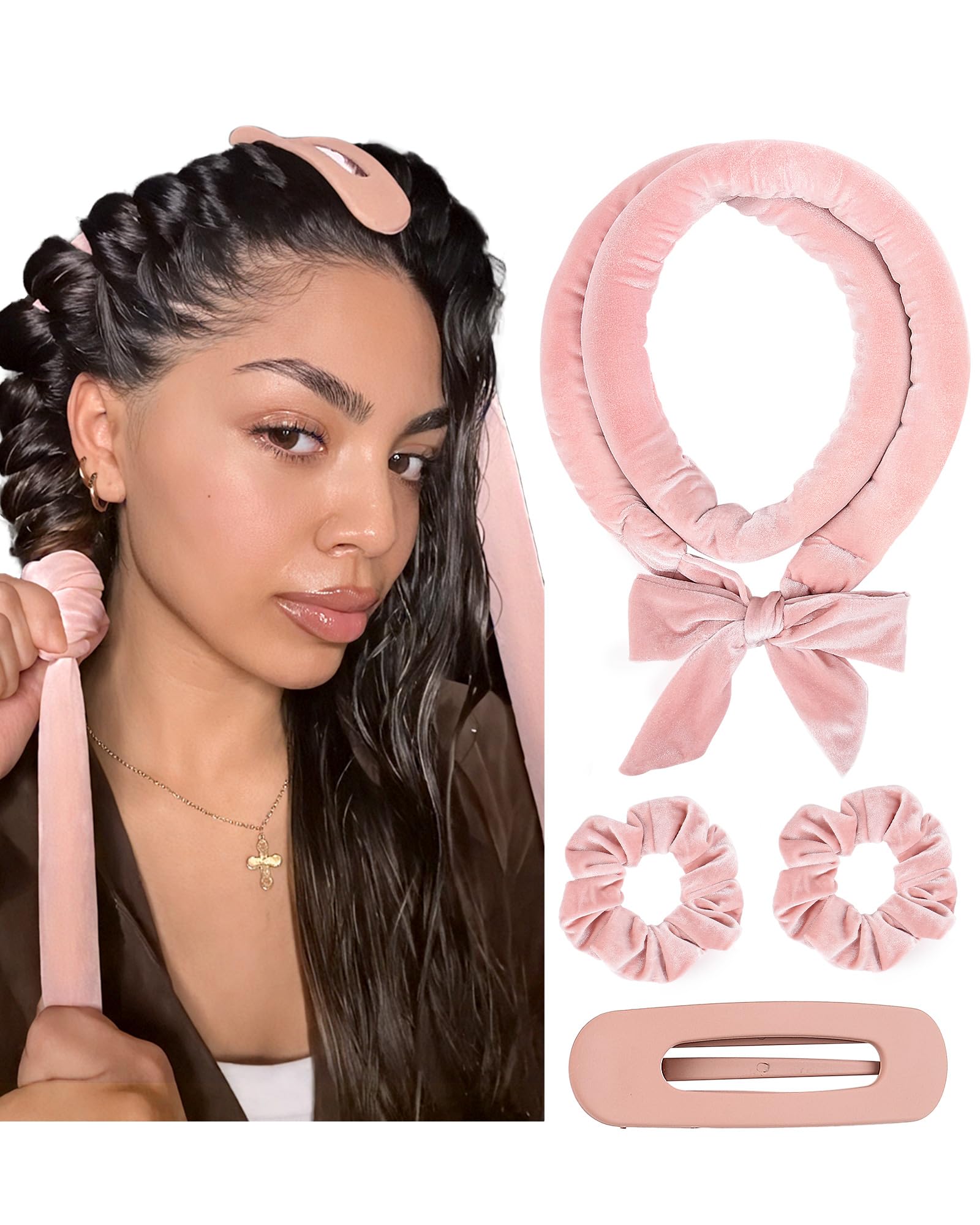 Yanibest rizador sin calor rosa, uso nocturno para rizos duraderos y suaves.