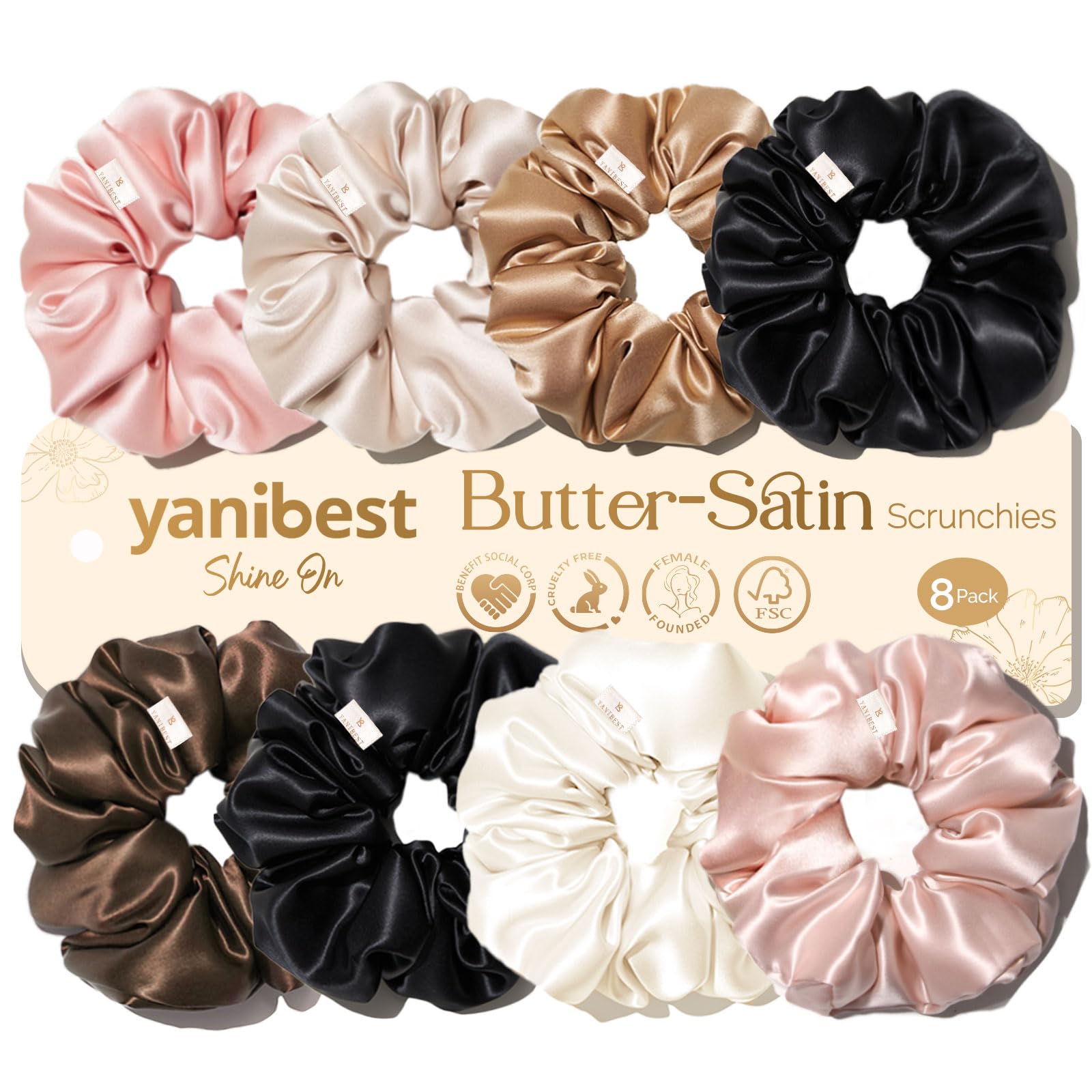 Yanibest satin scrunchies 8-pack box, stylish and practical for daily use