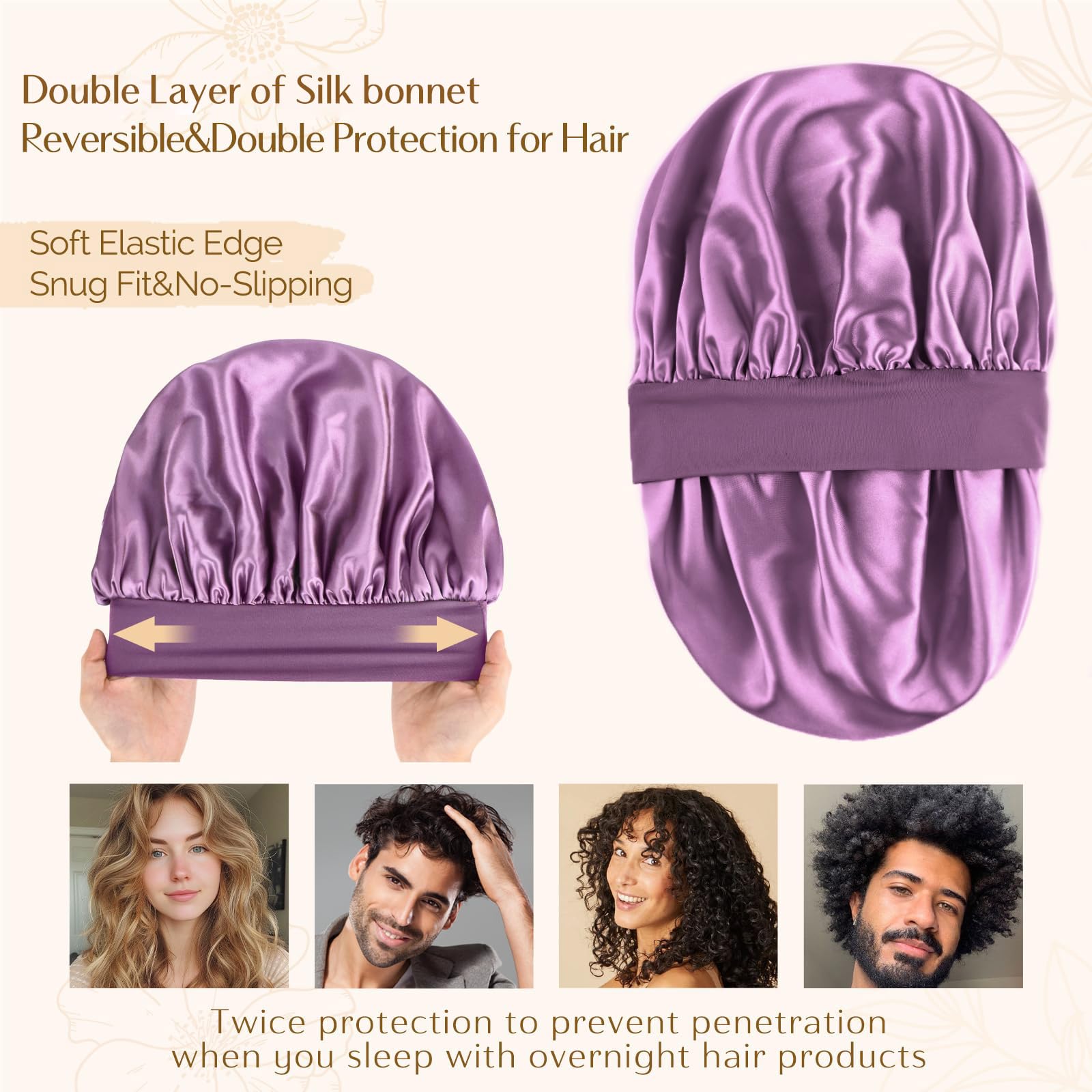 Yanibest bonete satén dormir, ajuste cómodo para todas las tallas, morado.