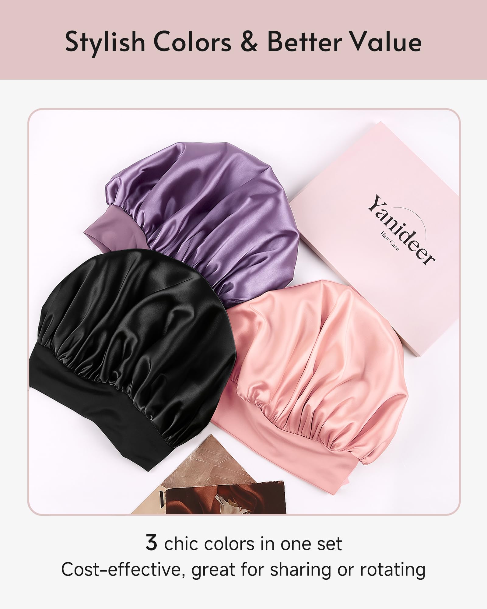 Yanideer bonete de seda, conjunto de 3 piezas para cuidado diario del cabello.