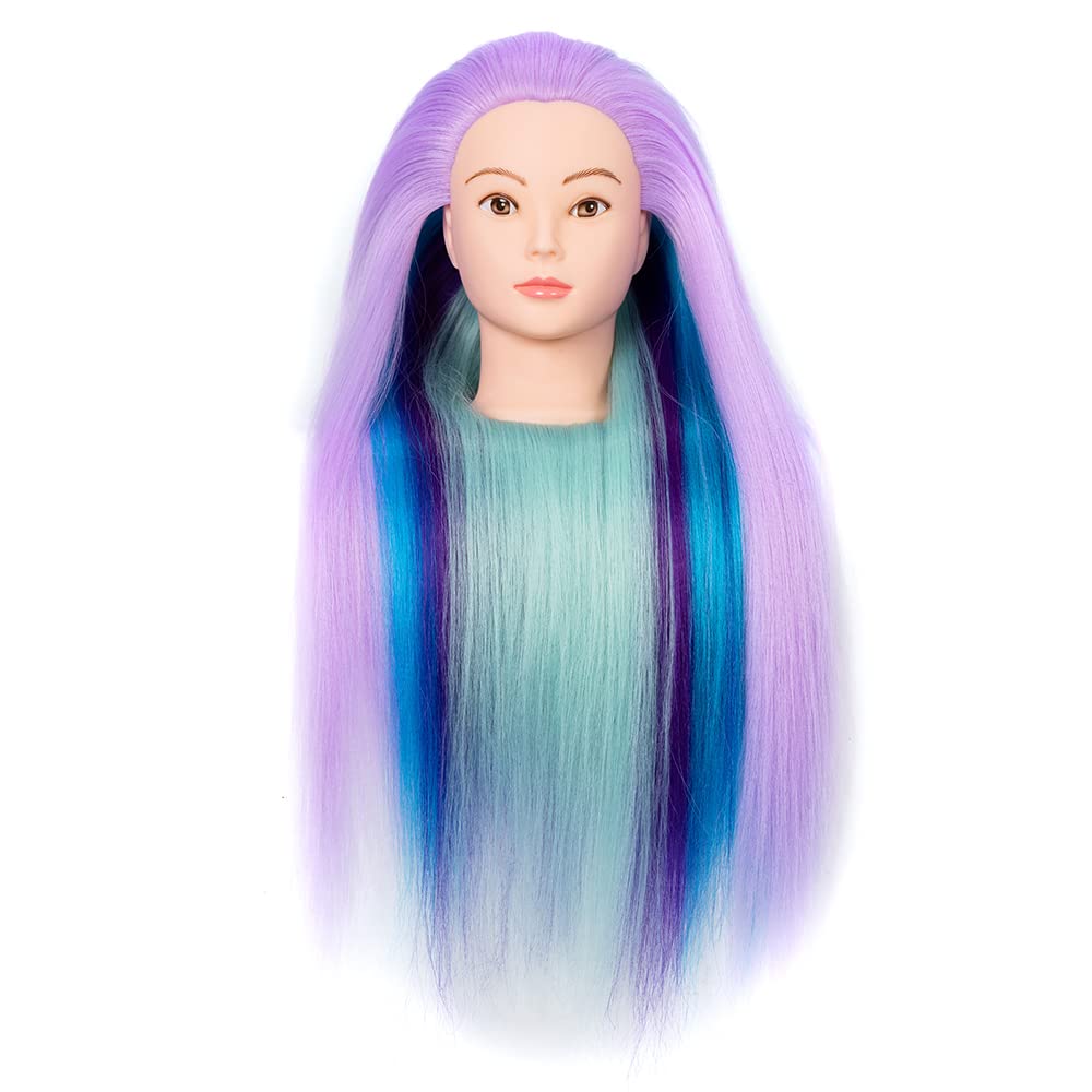 Cabeza yanzijf con pelo multicolor para prácticas profesionales.
