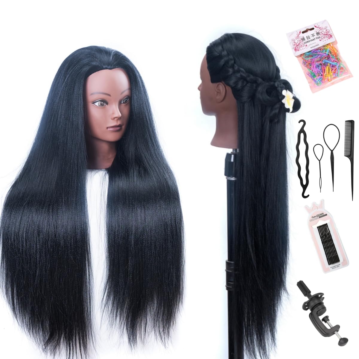 Cabeza-maniquí YANZIJF con cabello de 26 pulgadas para prácticas de peinado