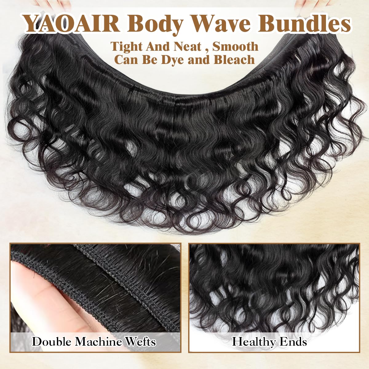 Yaoair costuras dobles reforzadas para mayor durabilidad de las mechas.