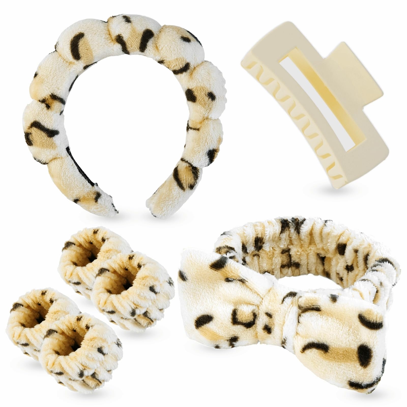 Yaqulen set spa Leopardo: toalla banda de cabeza absorbente para limpieza facial