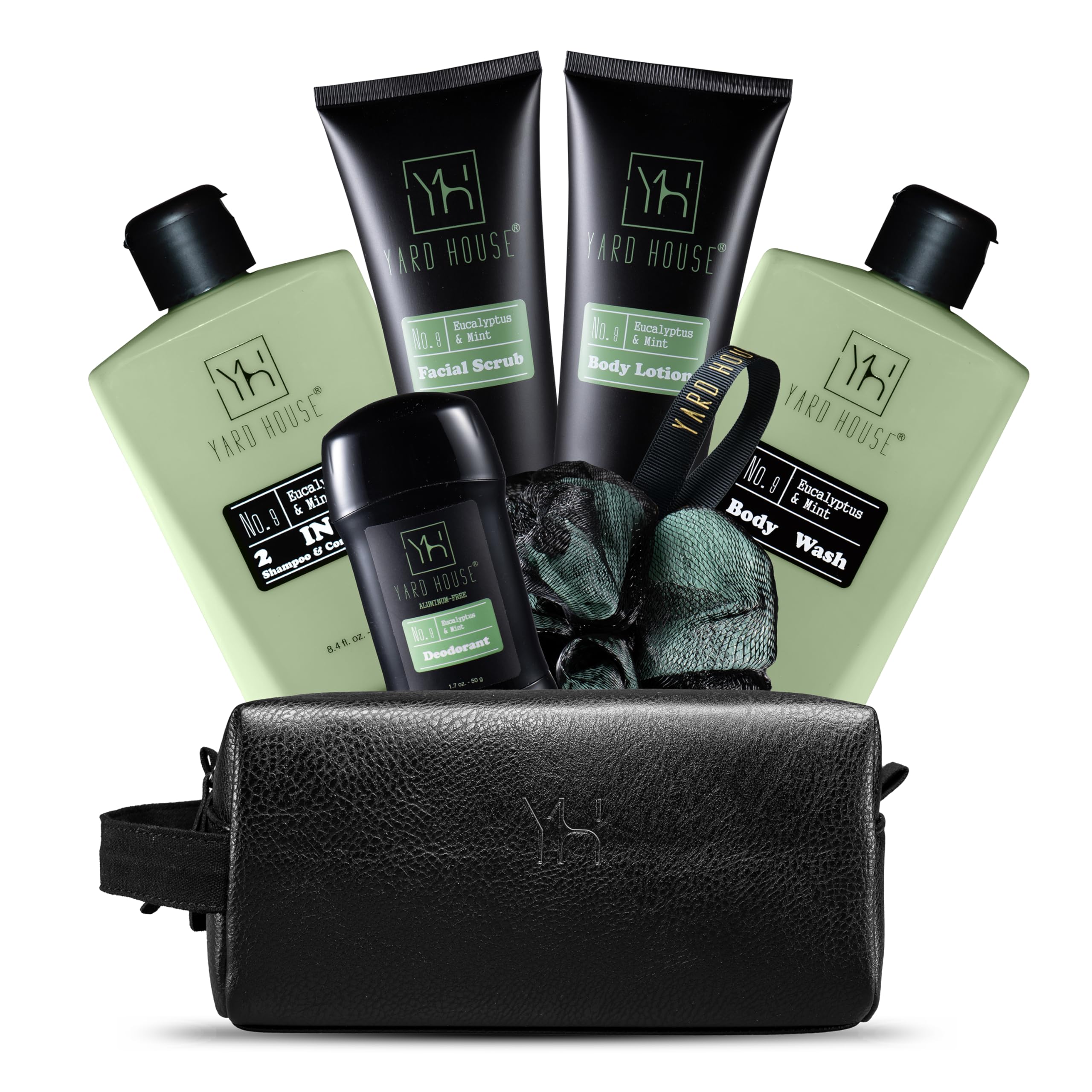Coffret Yard House pour homme, luxe et menthe eucalyptus, rituel de soins rafraîchissant à domicile.