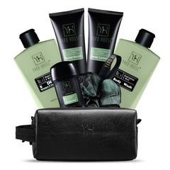 Coffret Yard House pour homme, luxe et menthe eucalyptus, rituel de soins rafraîchissant à domicile.