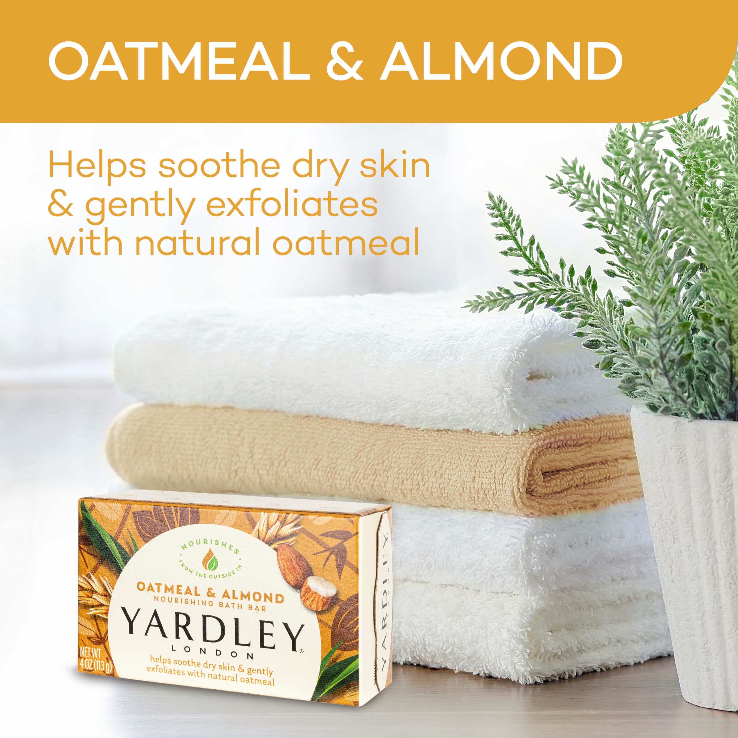 Jabón Yardley avena y almendra, espuma suave para una ducha relajante