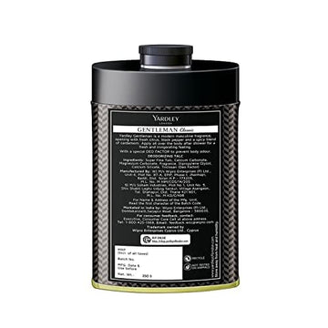 Perfil de pimienta negra y cardamomo en Yardley Gentleman Talco.