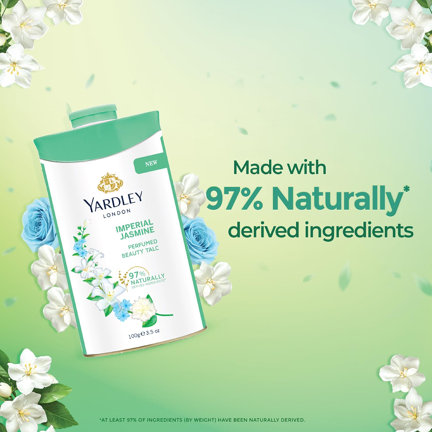 Envase clasico Yardley London talco 250g, facil de verter y aplicar